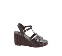 Yours - Brown Faux Leather Patent T-Bar Wedge Sandals In Wide E Fit - Women's