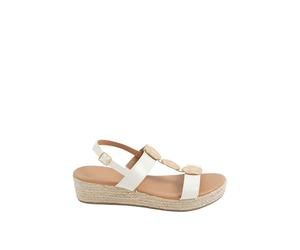 Yours - Brown Hammered Disk Wedge Sandals In Wide E Fit & Extra Wide Eee Fit - Women's