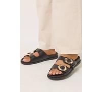 Yours Women's Brushed Buckle Mules In Extra Wide EEE Fit in Black | Size: 8EEE