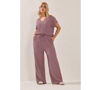 Yours Bubble Textured Wide Leg Trousers In Mauve Mauve