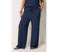 Yours Bubble Textured Wide Leg Trousers In Mid Navy Mid Navy