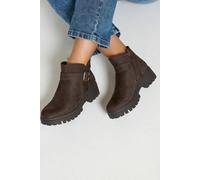 Yours - Buckle Detail Low Wedge Boots In Wide E & Extra Wide Eee Fit - Women's
