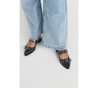 Yours Women's Buckle Detail Pointed Slingback Flats in Black | Size: 5E Yours Black 5E