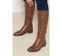 Yours Women's Buckle Stretch Knee High Boots In Standard Fit in Dark Brown | Size: 3 Yours Dark Brown 3