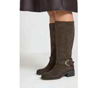 Yours Women's Buckle Stretch Panel Knee High Boots In Extra Wide EEE Fit in Chocolate | Size: 7EEE