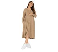 Yours Bump It Up Maternity Curve Brown Premium Ribbed Button Through Dress - Women's - Plus Size Curve