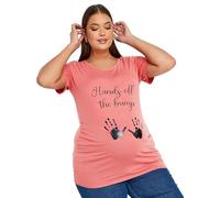 Yours Bump It Up Maternity Curve 'Hands Off The Bump' Slogan T-Shirt - Women's - Plus Size Curve Pink