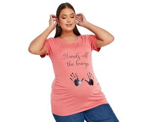 Yours Bump It Up Maternity Curve 'Hands Off The Bump' Slogan T-Shirt - Women's - Plus Size Curve Pink