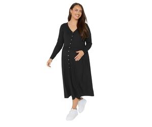 Yours Bump It Up Maternity Curve Premium Modal Ribbed Button Through Dress - Women's - Plus Size Curve Black