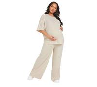 Yours Bump It Up Maternity Curve Premium Modal Ribbed Wide Leg Trousers - Women's - Plus Size Curve Cream