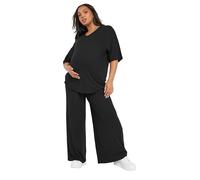 Yours Bump It Up Maternity Curve Premium Ribbed Wide Leg Trousers - Women's - Plus Size Curve Black