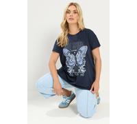 Yours Curve Blue 'Free Spirit' Butterfly Embellished T-Shirt - Women's - Plus Size Curve
