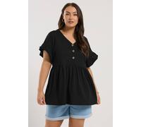 Yours Curve Button Frill Sleeve Peplum Top - Women's - Plus Size Curve Black