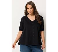 Yours Button Front Puff Sleeve Top In Black Black