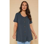 Button Front Ribbed Swing Top Yours Dark Blue 22-24