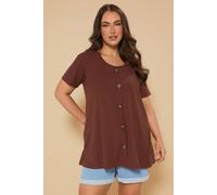 Yours Button Front Ribbed Swing Top In Orange Orange 14