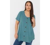 Yours Curve Blue Button Front Ribbed Swing Top - Women's - Plus Size Curve