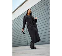 Yours Button Front Ribbed Tie Waist Midi Dress In Black Black 22-24