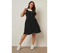 Yours Button Front Textured Pinafore Dress In Black Black 18