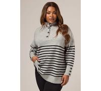Yours Button Neck Stripe Jumper In Grey Grey 22-24