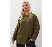 Yours Button Sleeve Knitted Jumper In Light Khaki Light Khaki 22-24