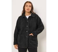 Yours Button Teddy Fleece Jacket In Black Black 18