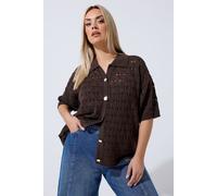 Yours Women's Button Through Crochet Shirt in Chocolate | Size: 14-16 Yours Chocolate 14-16