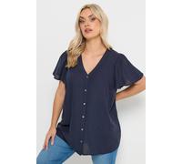 Yours Button Through Linen Blouse In Dark Navy Dark Navy 30-32
