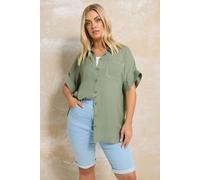 Yours Curve Button Through Oversized Shirt - Women's - Plus Size Curve Green