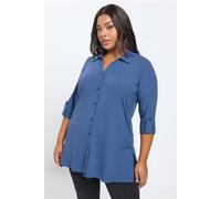 Yours Button Through Ribbed Top In Mid Blue Mid Blue 14