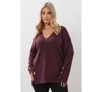 Yours Curve Button V-Neck Jumper - Women's - Plus Size Curve Purple