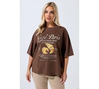Yours 'cafe Paris' Slogan T-Shirt In Brown Brown 26-28