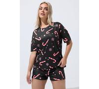 Yours Candy Cane Novelty Pyjama Set In Black Black 26-28