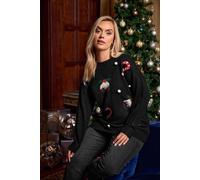 Yours Candy Cane Sequin Christmas Jumper In Black Black 26-28