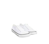 Yours - Canvas Everyday Low Top Round Toe Lace Up Lightweight Rubber Sole Trainers in Wide E Fit - Women's Unisex White 7E