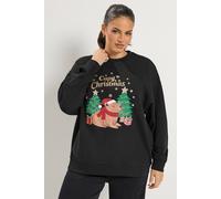 Yours Women's 'Capy Christmas' Glitter Novelty Sweatshirt in Black | Size: 22/24
