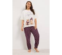 Yours Women's Capybara Polka Dot Cuffed Pyjama Set in Stone | Size: 22/24
