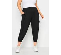 Yours Curve Cropped Cargo Harem Trousers - Women's - Plus Size Curve Black