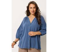 Yours Chambray Blouse In Dark Blue Dark Blue