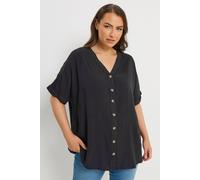 Yours Chambray Button Through Blouse In Black Black 20