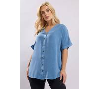 Yours Curve Chambray Button Through Blouse - Women's - Plus Size Curve Blue