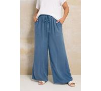Yours Women's Chambray Tie Front Wide Leg Trousers in Blue | Size: 18 Yours Blue 18