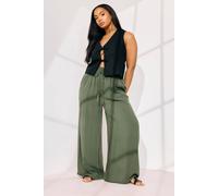 Yours Curve Green Chambray Tie Front Wide Leg Trousers - Women's - Plus Size Curve