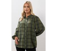 Yours Curve Green Check Balloon Sleeve Blouse - Women's - Plus Size Curve