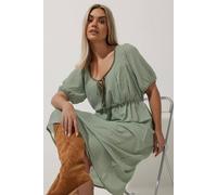 Yours Check Bow Front Midi Dress In Light Khaki Light Khaki 18