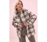 Yours Curve Check Zip Through Fleece Jacket - Women's - Plus Size Curve