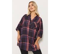 Yours Curve Navy Blue & Pink Check Overhead Shirt - Women's - Plus Size Curve