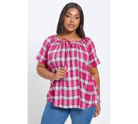 Yours Check Pintuck Blouse In Bright Pink Bright Pink