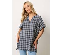 Yours Curve Blue Check Pleated Top - Women's - Plus Size Curve
