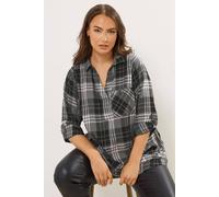 Yours Check Print Boyfriend Shirt In Grey Grey 16